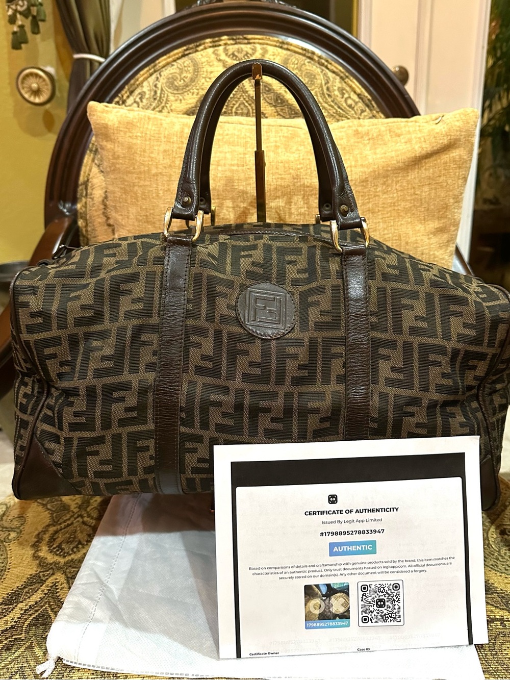 Fendi Zucca Brown and Dark Brown Monogram Duffel Bag Size 40 with COA